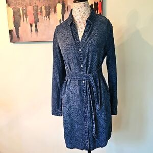 Cloth&Stone Anthropologie Long Sleeves Denim Leopard Print Dress.Size S.